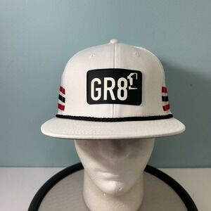 GR8 Great One Hat Trucker Style Snapback White 3 Stripe Mesh Back Cap OSFM NEW